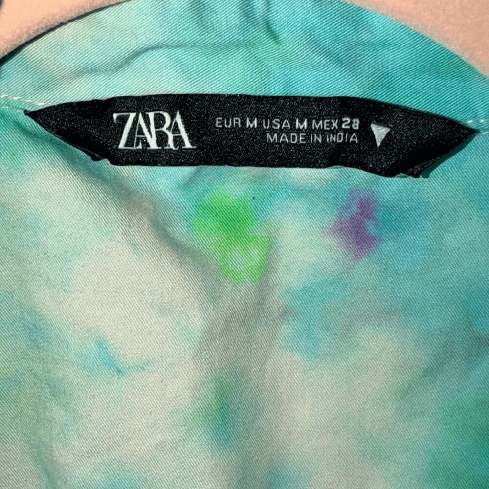 Zara Womens Tie Dye Jumpsuit M Multicolor Short Sleeve Zip Up Romper Coveralls - Picture 2 of 8